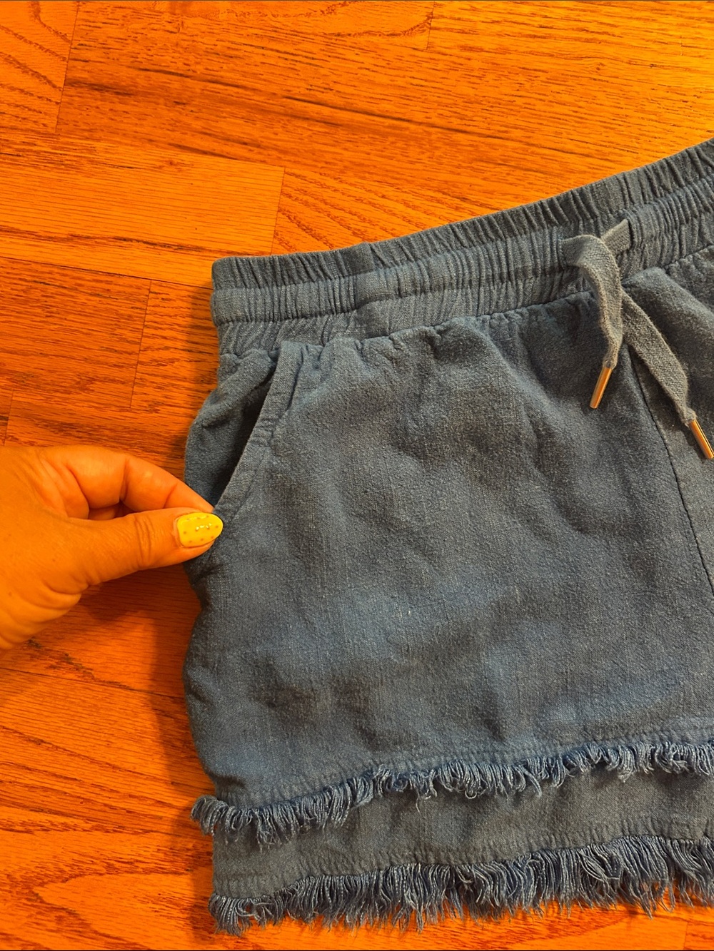 Umgee Slate Blue Frayed Hem Athletic Shorts - Picture 2 of 4